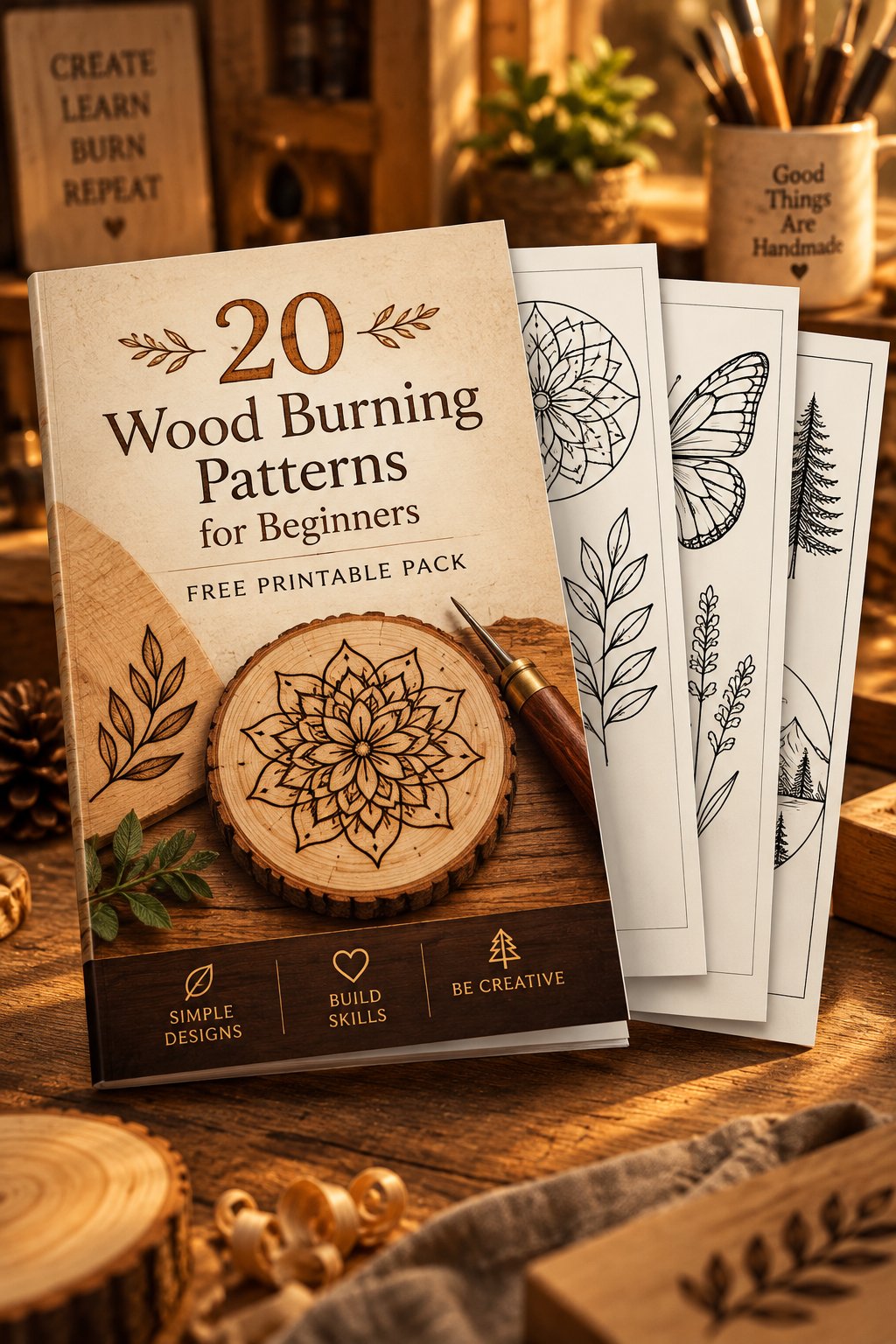 20 Wood Burning Patterns for Beginners free printable pack